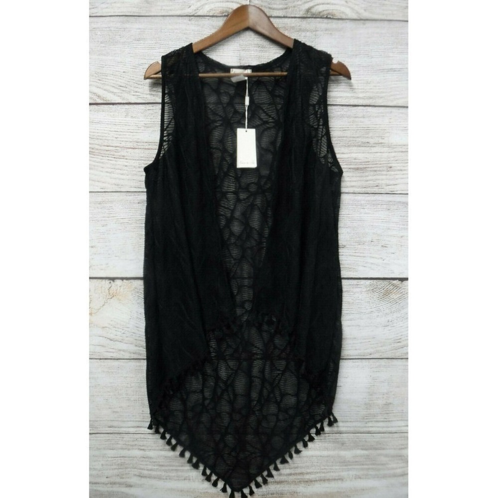 Emi & Joe Duster Womens Size Small Black Design Sheer Tastle Long Back New